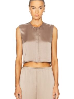 NWT LESET  Taupe Satin Cropped Sleeveless Top